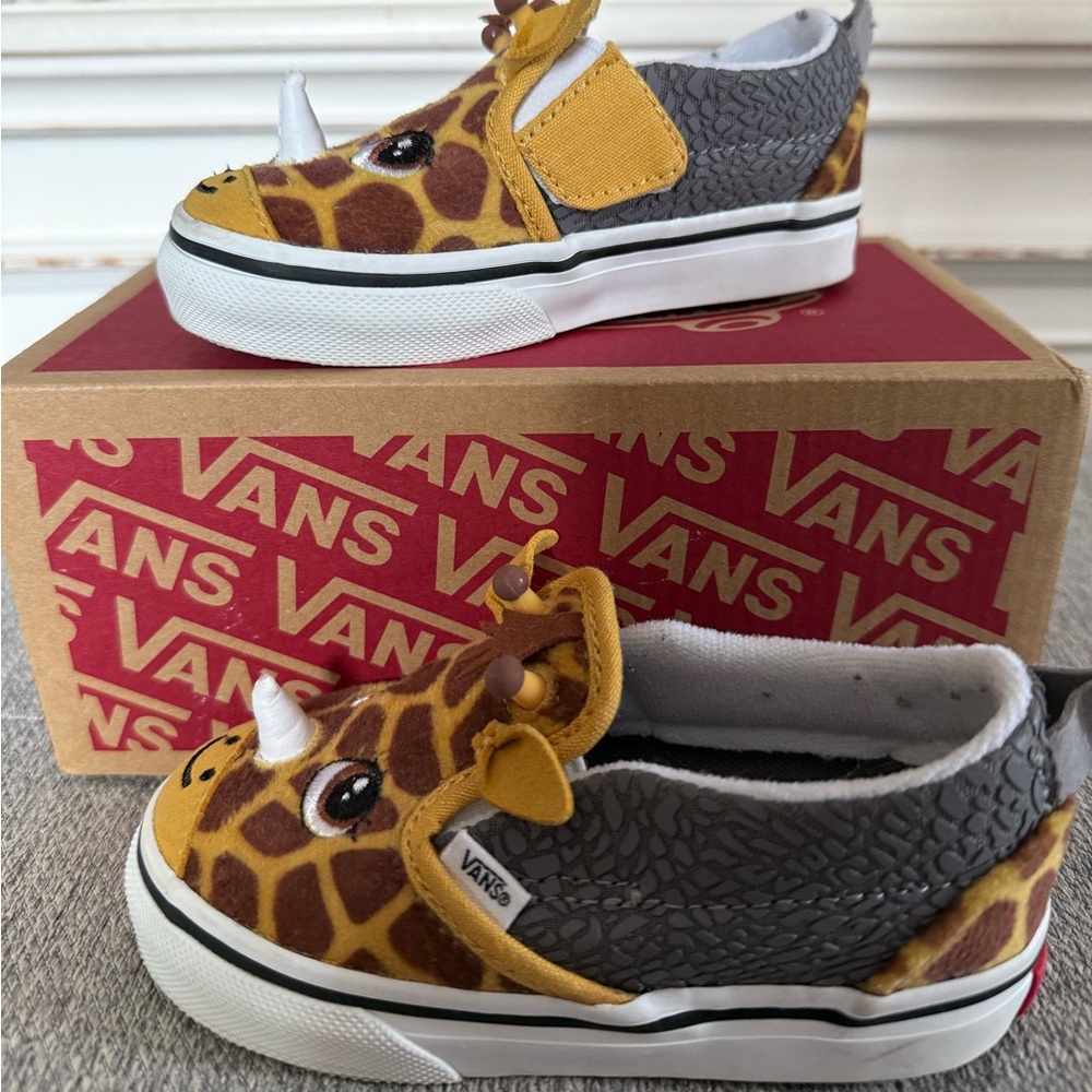 Vans Kids Giraffe Slip-On Sneakers - Yellow Brown Gray